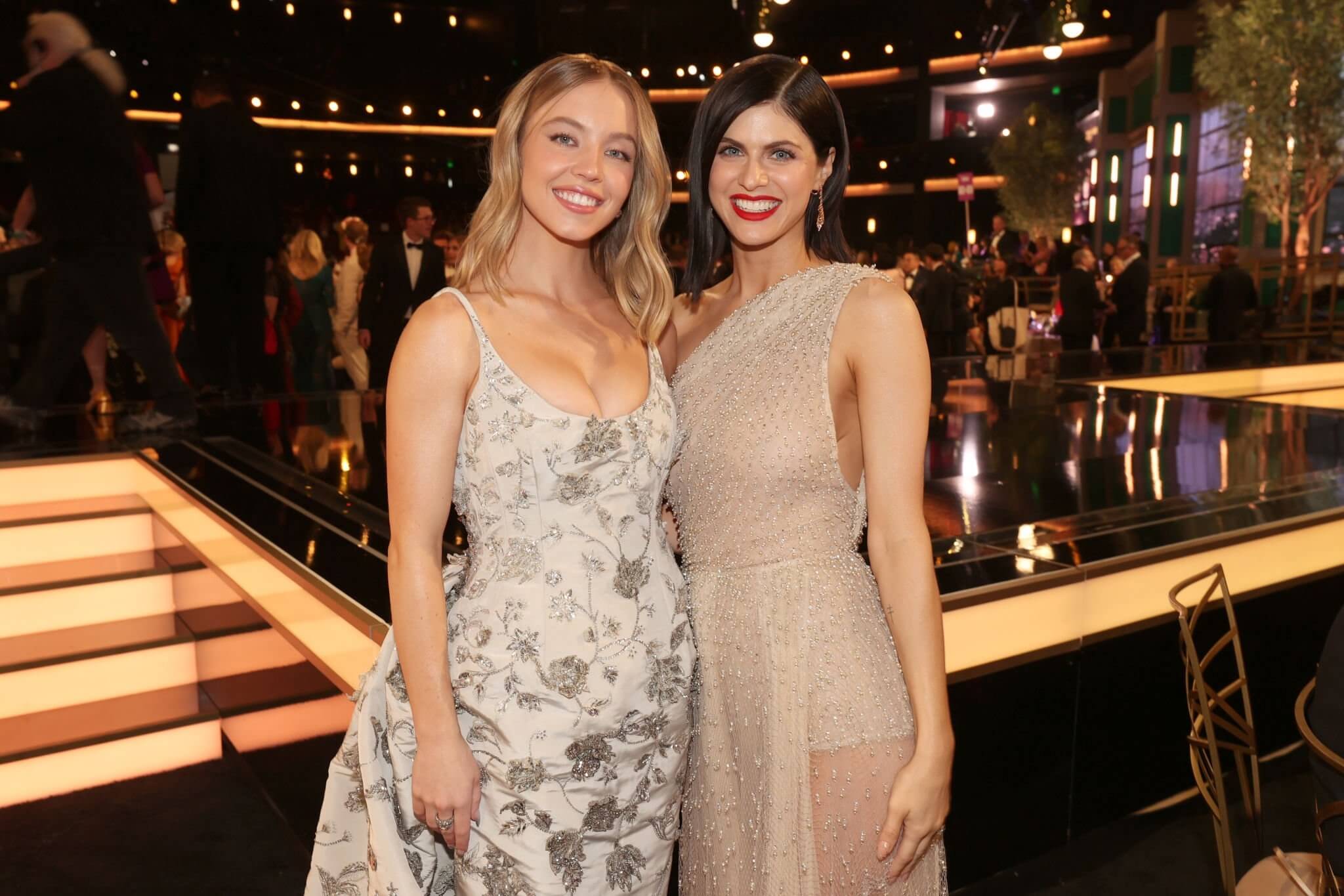 Sydney Sweeney and Alexandra Daddario attend the 74th Annual Primetime Emmy Awards held at the Microsoft Theater on September 12, 2022.