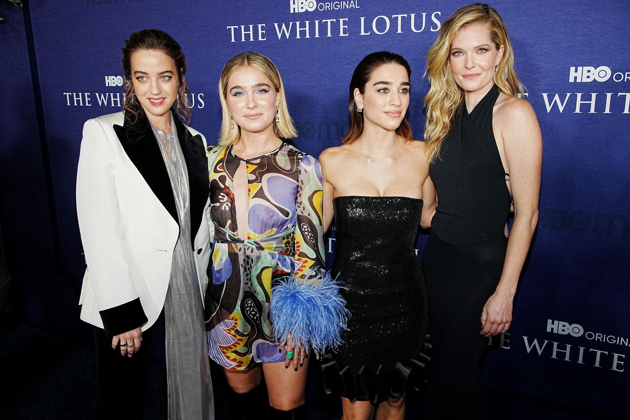 (L-R) Beatrice Grannò, Haley Lu Richardson, Simona Tabasco, and Meghann Fahy at the Los Angeles Season 2 Premiere of HBO Original Series “The White Lotus” held at Goya Studios on October 20, 2022 in Los Angeles, California.