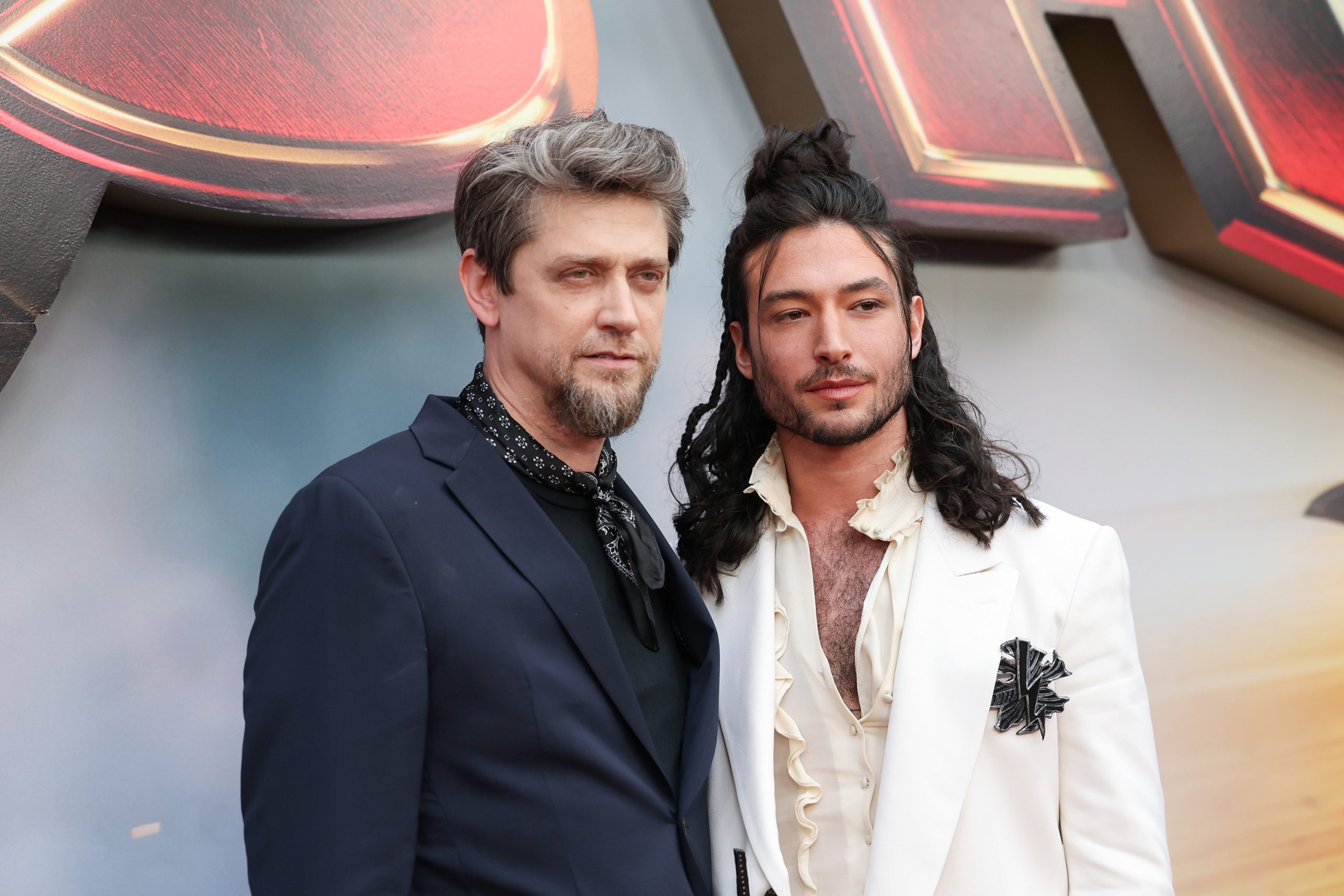 Director Andrés Muschietti and Ezra Miller attend the Los Angeles premiere of Warner Bros. "The Flash" at Ovation Hollywood on June 12, 2023 in Hollywood, California.