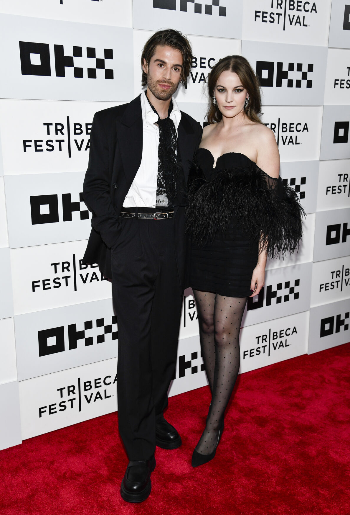 (L-R)Joey Phillips and Izzy Meikle-Small attends the "Outlander" premiere during the 2023 Tribeca Festival at BMCC Theater on June 09, 2023 in New York City.