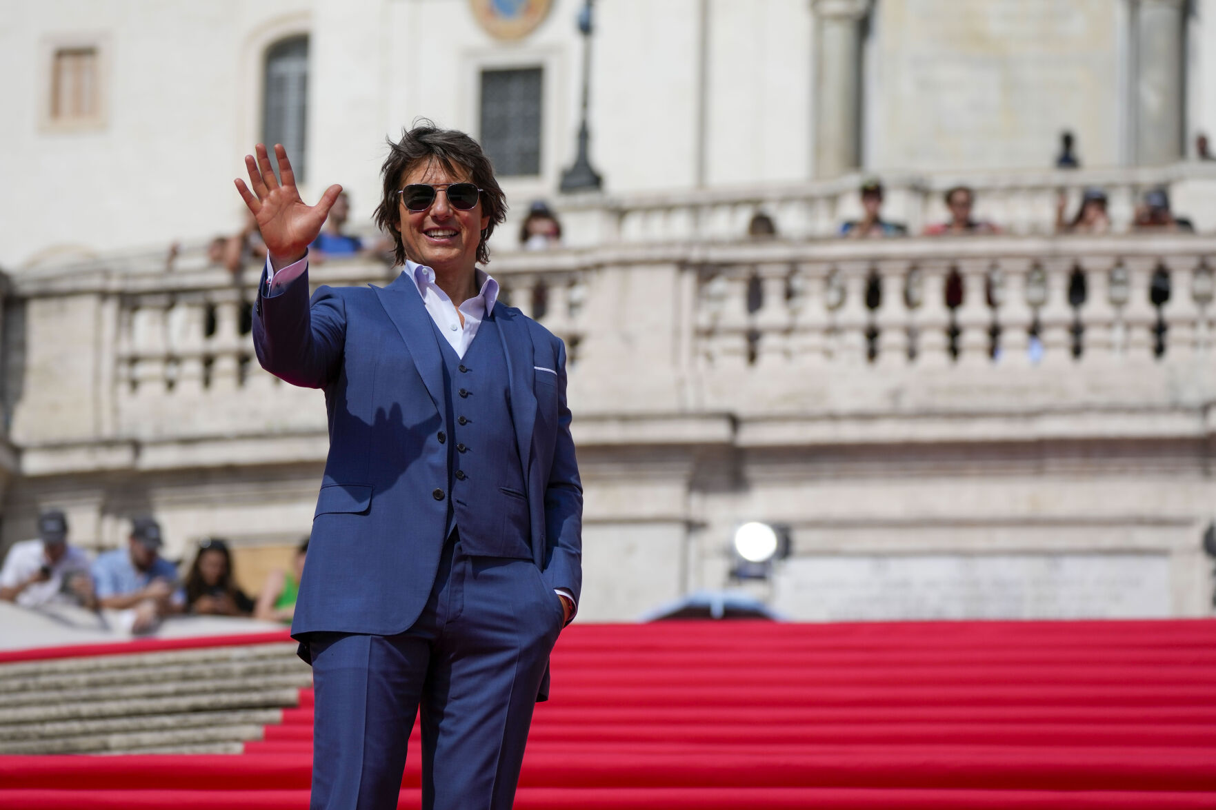US producer and actor Tom Cruise poses on the Spanish Steps ahead of the premiere of "Mission: Impossible - Dead Reckoning Part One" movie in Rome, on June 19, 2023. 