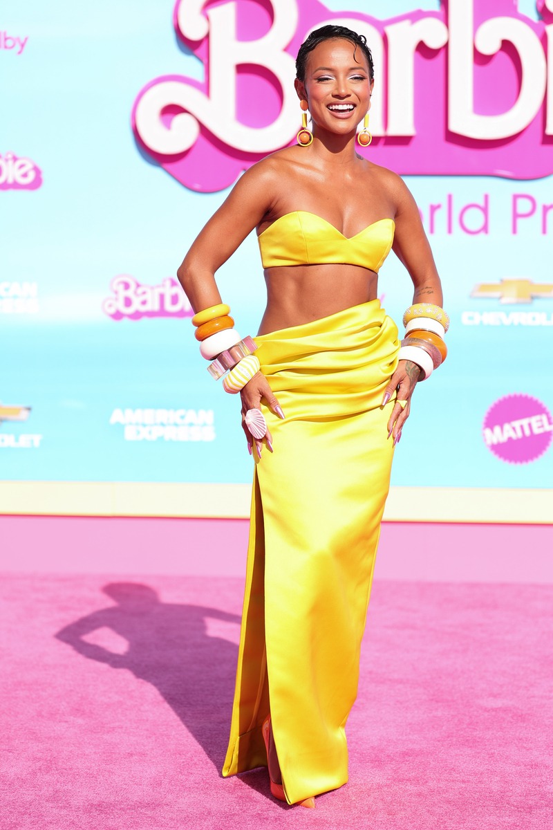 Karrueche Tran attends the premiere of "Barbie" at the Shrine Auditorium and Expo Hall on July 9, 2023, in Los Angeles, Calif.