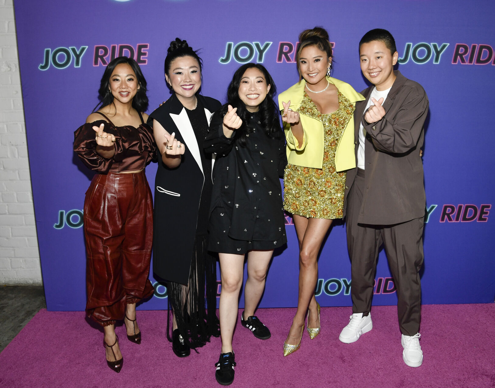 Stephanie Hsu, Sherry Cola, Awkwafina, Ashley Park and Sabrina Wu attend the 'Joy Ride' New York Screening at Metrograph on June 28, 2023 in New York City.