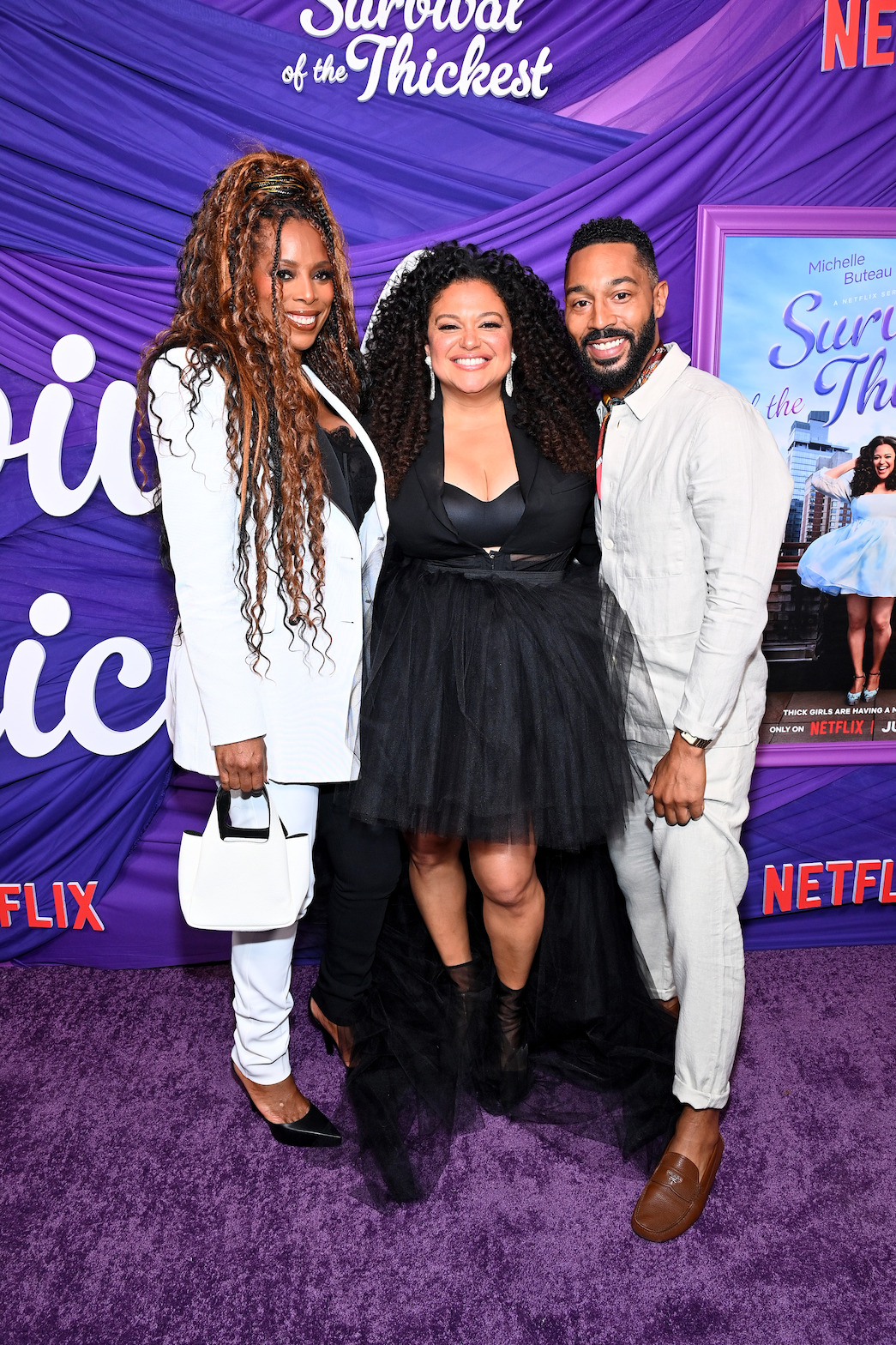Tasha Smith, Michelle Buteau and Tone Bell at the Netflix's "Survival Of The Thickest" New York Premiere on July 11, 2023 in New York City.