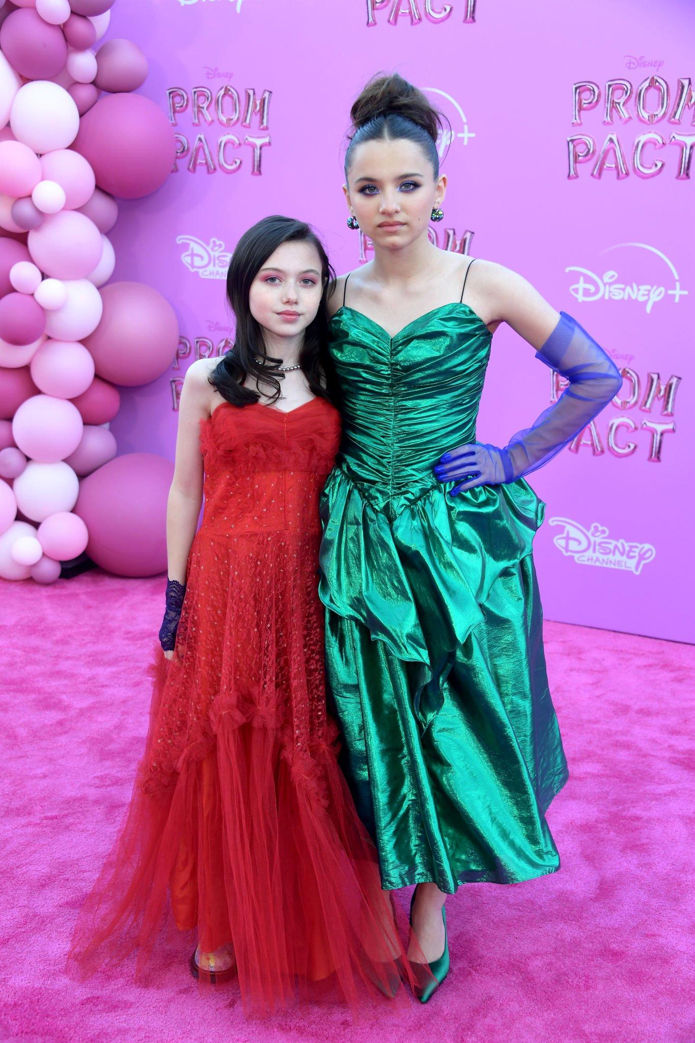 Violet and Madeleine McGraw attends the Red Carpet Premiere Event For Disney Original Movie "Prom Pact" at Wilshire Ebell Theatre on March 24, 2023 in Los Angeles, California.